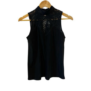 New With Tags Women's RW&CO. Black Lace Mock Neck Sleeveless Tank Top XXS